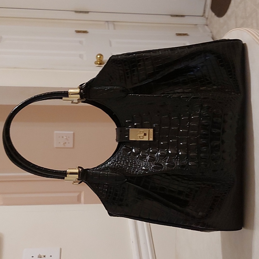 BRAHMIN Celia Black Melbourne Crocodile Embossed Leather Bag NWOT